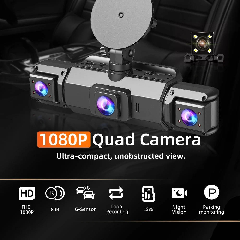 Four Camera Car Dash Cam with Night Vision and App Control