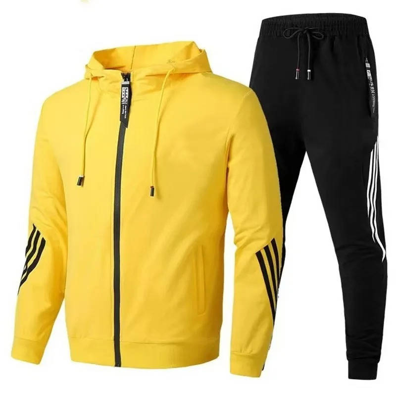 Mens Two Piece Tracksuit with a Full Zip Hoodie and Jogger Pants with Drawstring Waist in Six Colors