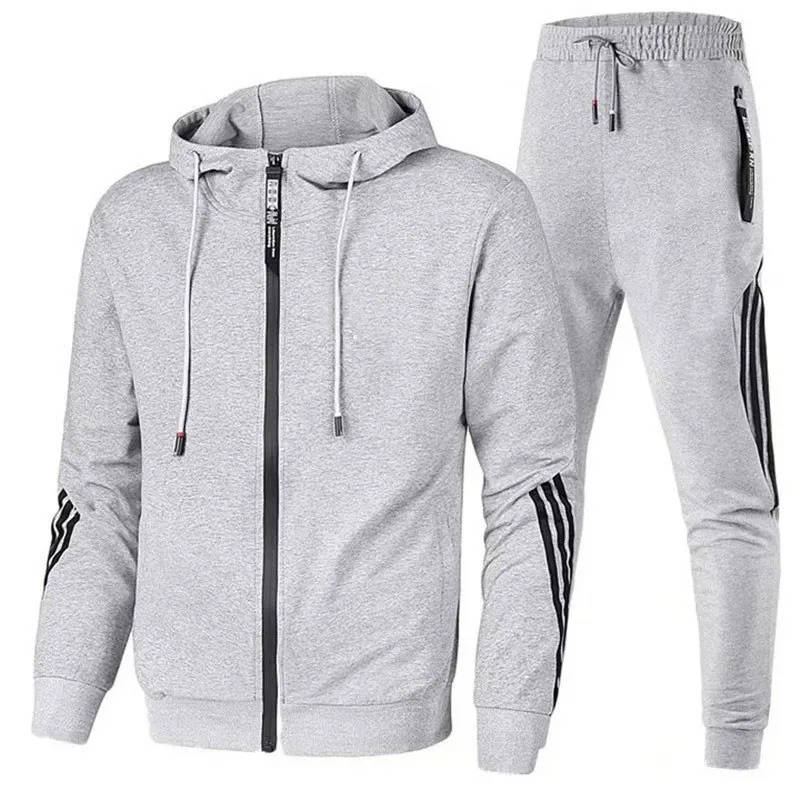 Mens Two Piece Tracksuit with a Full Zip Hoodie and Jogger Pants with Drawstring Waist in Six Colors