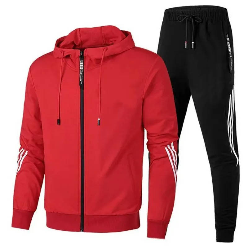 Mens Two Piece Tracksuit with a Full Zip Hoodie and Jogger Pants with Drawstring Waist in Six Colors