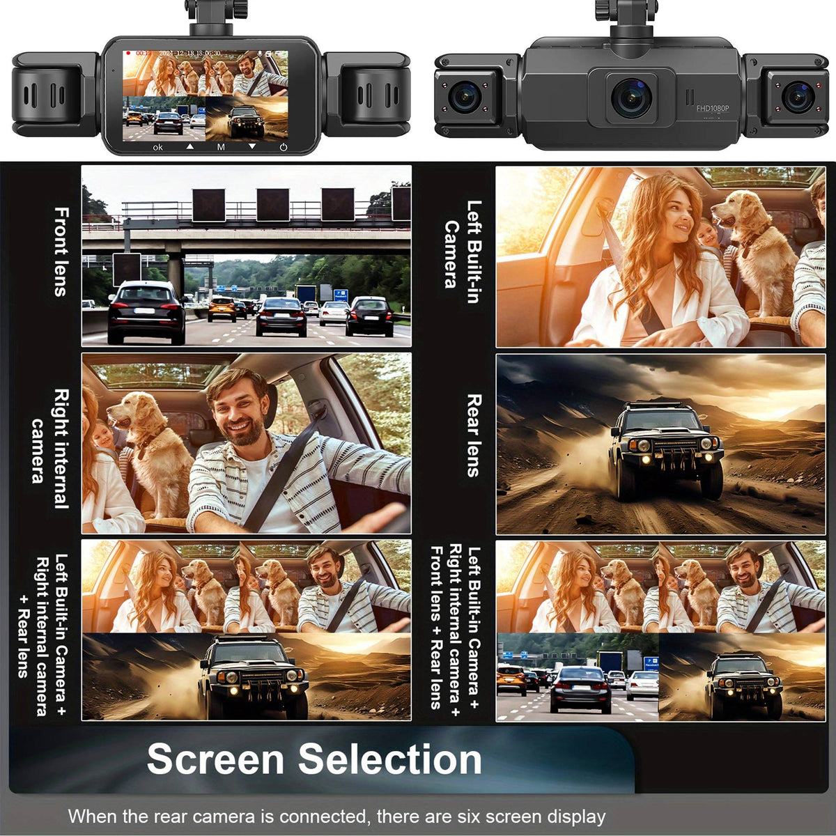 Four Camera Car Dash Cam with Night Vision and App Control