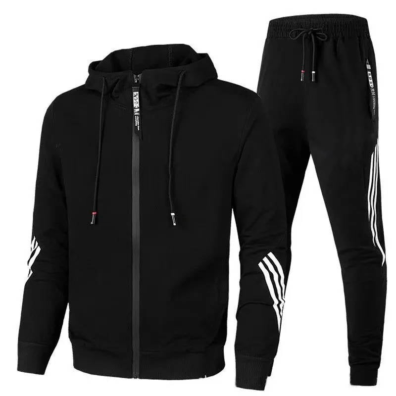 Mens Two Piece Tracksuit with a Full Zip Hoodie and Jogger Pants with Drawstring Waist in Six Colors