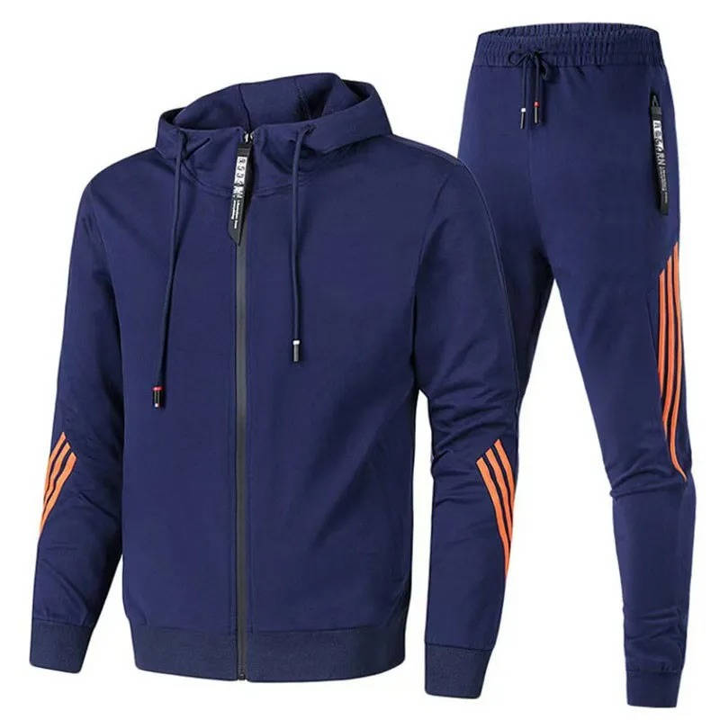 Mens Two Piece Tracksuit with a Full Zip Hoodie and Jogger Pants with Drawstring Waist in Six Colors