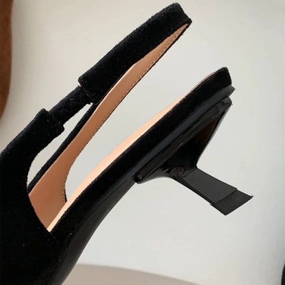 Womens Pointed Toe Slingback Kitten Heels with a Slip On Style and Rubber Sole in Four Colors