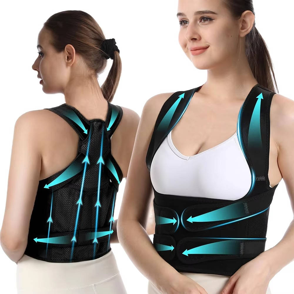 Back Support Brace with Five Flexible Rods and Breathable Mesh, Adjustable Fit