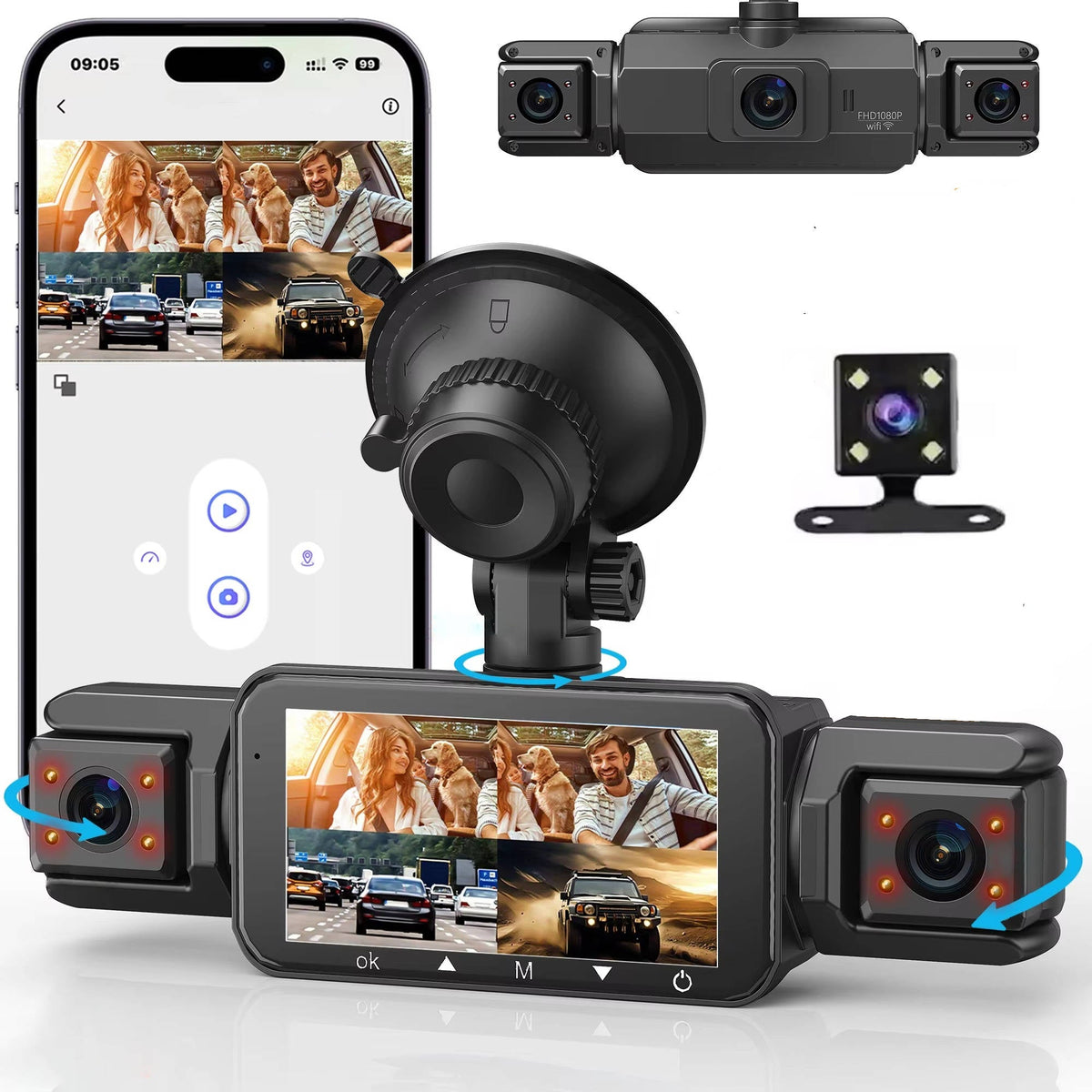 Four Camera Car Dash Cam with Night Vision and App Control