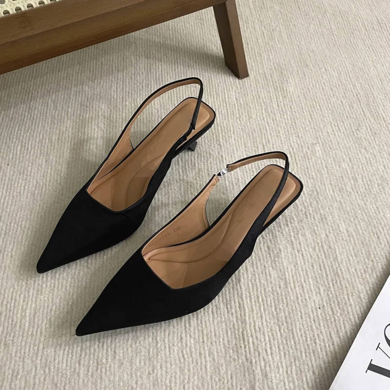 Womens Pointed Toe Slingback Kitten Heels with a Slip On Style and Rubber Sole in Four Colors
