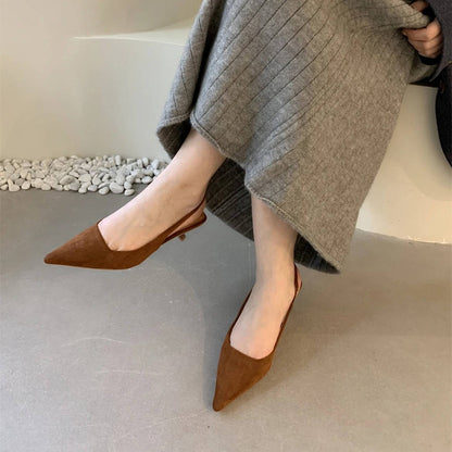 Womens Pointed Toe Slingback Kitten Heels with a Slip On Style and Rubber Sole in Four Colors