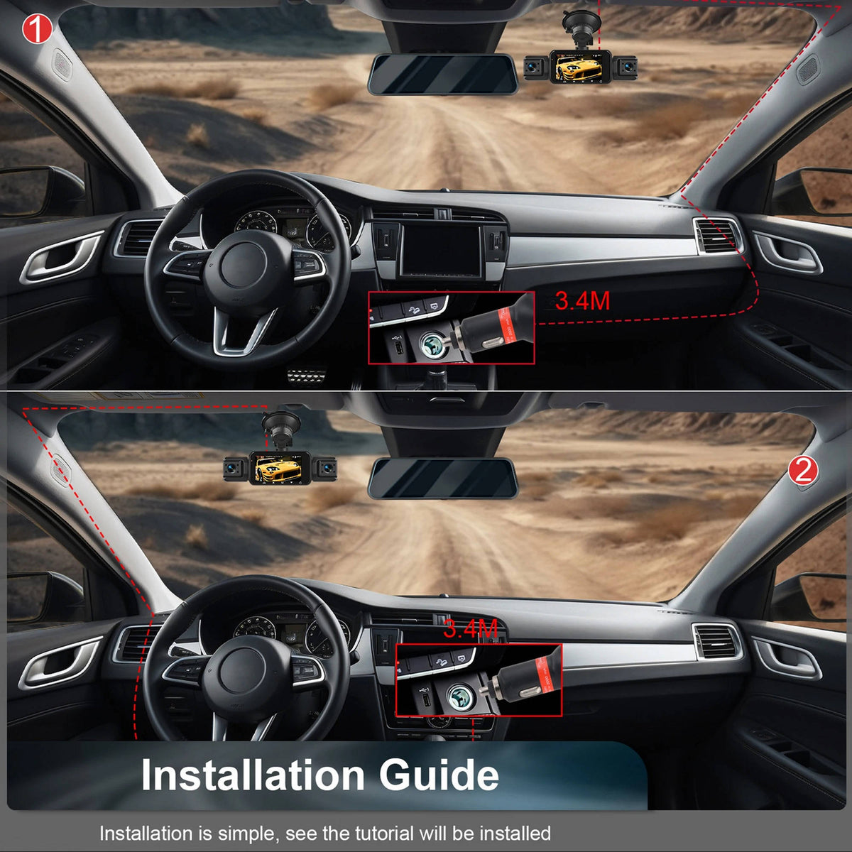 Four Camera Car Dash Cam with Night Vision and App Control