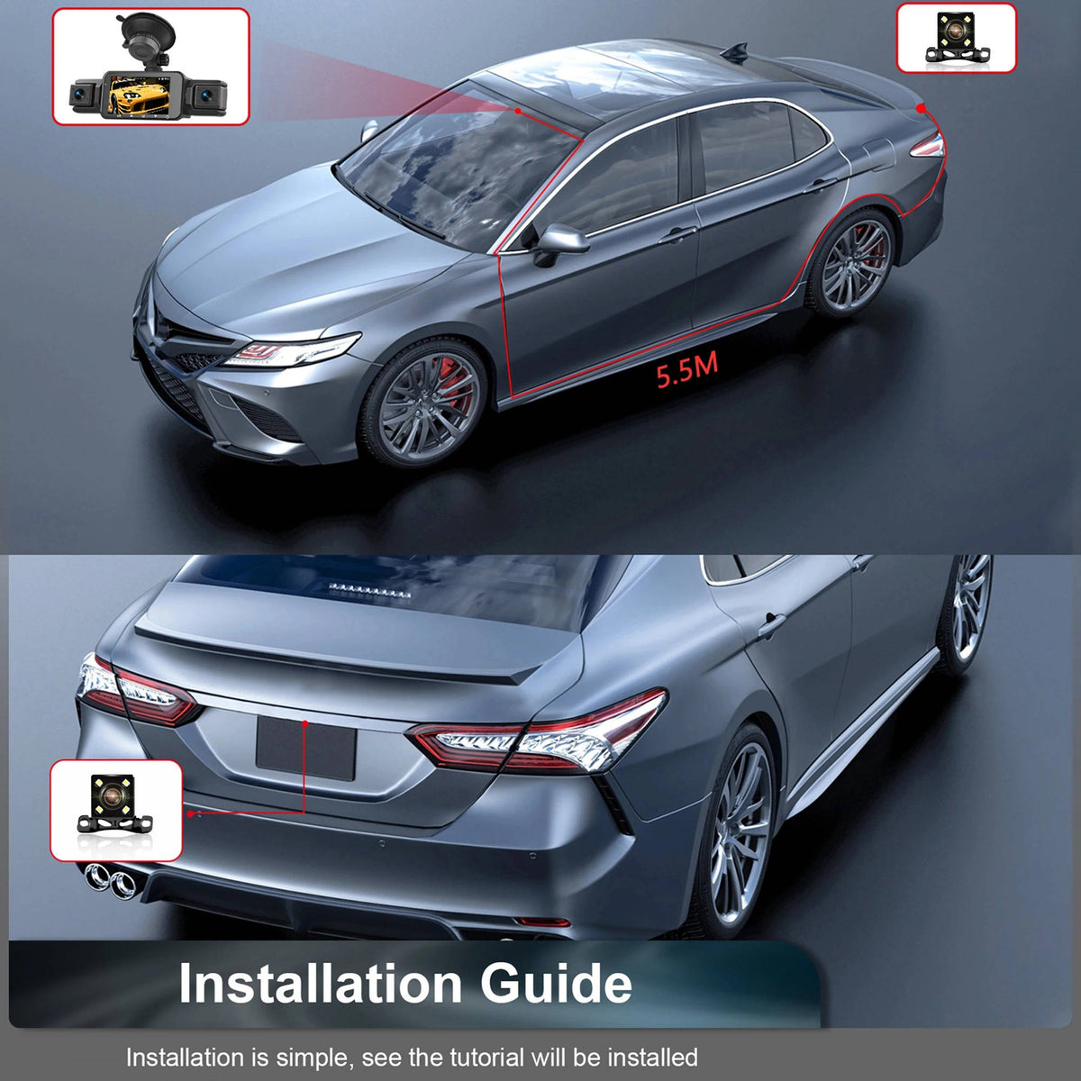 Four Camera Car Dash Cam with Night Vision and App Control