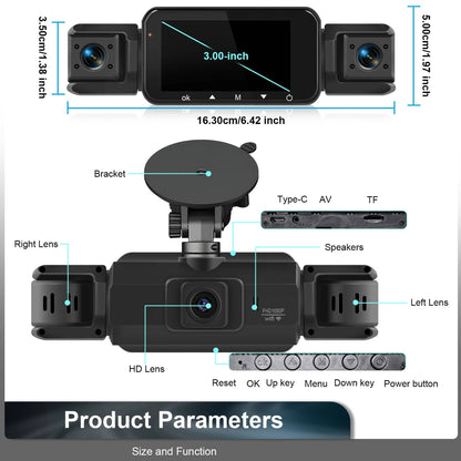 Four Camera Car Dash Cam with Night Vision and App Control