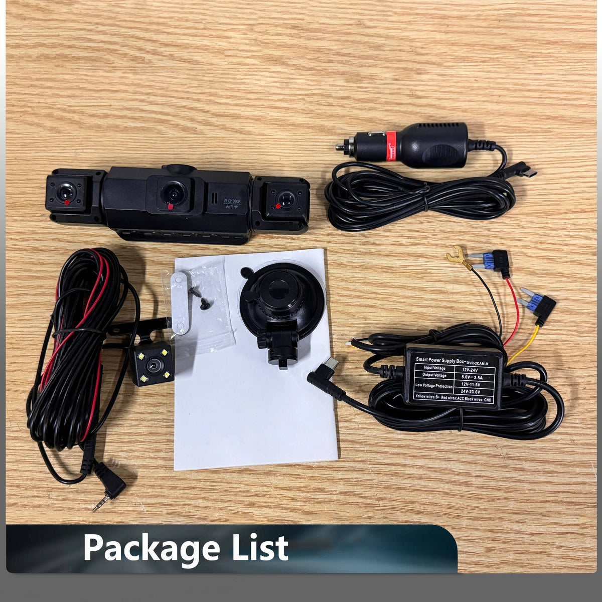 Four Camera Car Dash Cam with Night Vision and App Control