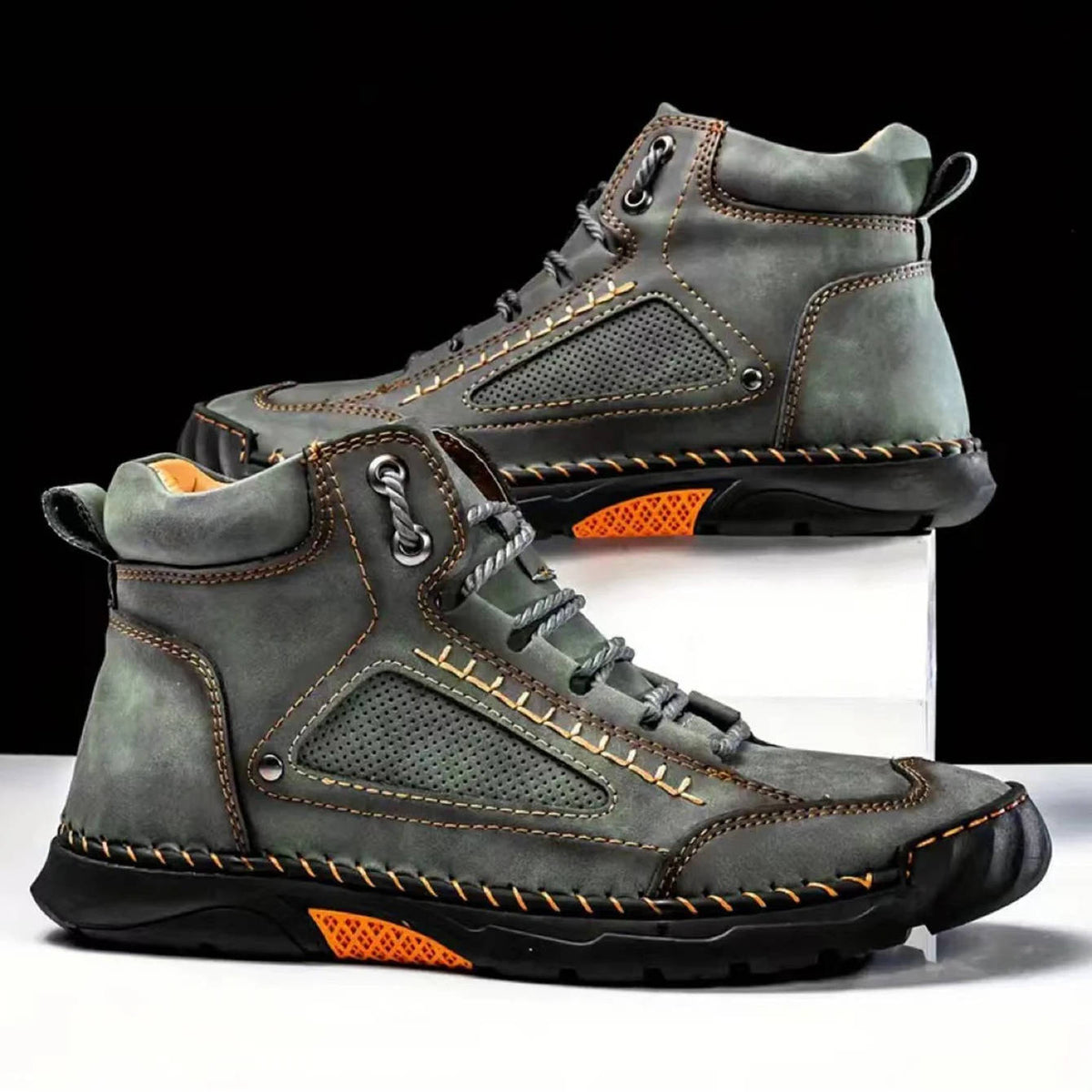 Mens Lace Up Hiking Boots with Double Stitched Construction, EVA Foam Footbed and a Wide Toe Box in Five Colors