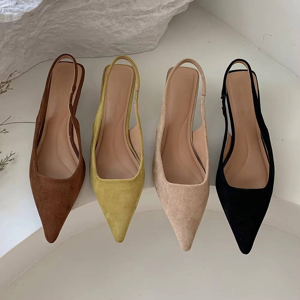 Womens Pointed Toe Slingback Kitten Heels with a Slip On Style and Rubber Sole in Four Colors