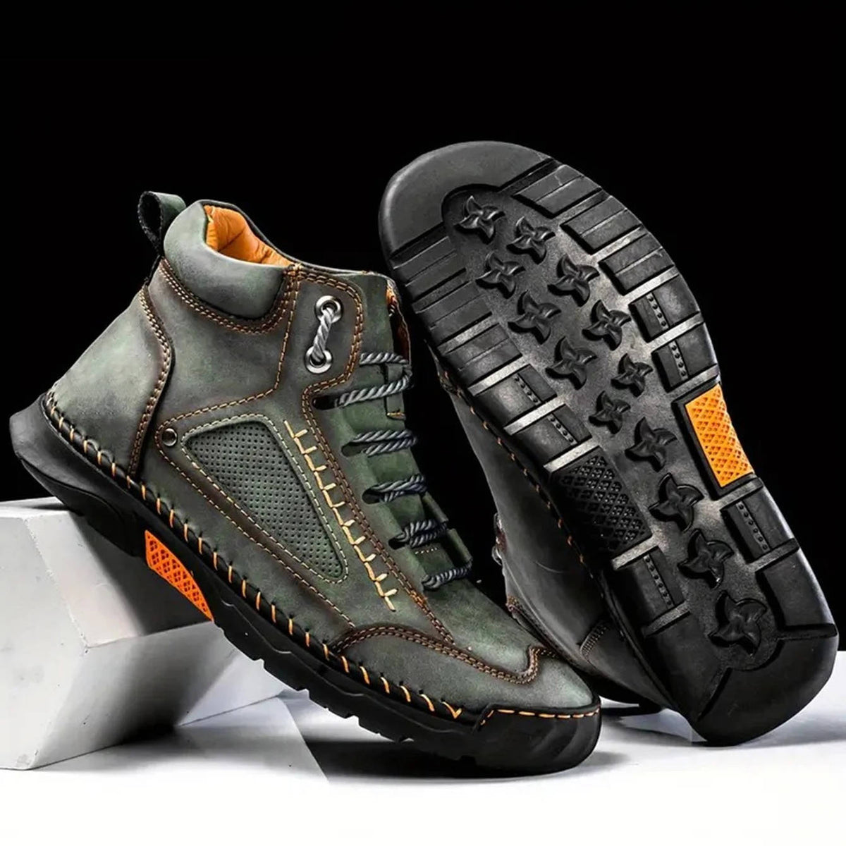 Mens Lace Up Hiking Boots with Double Stitched Construction, EVA Foam Footbed and a Wide Toe Box in Five Colors