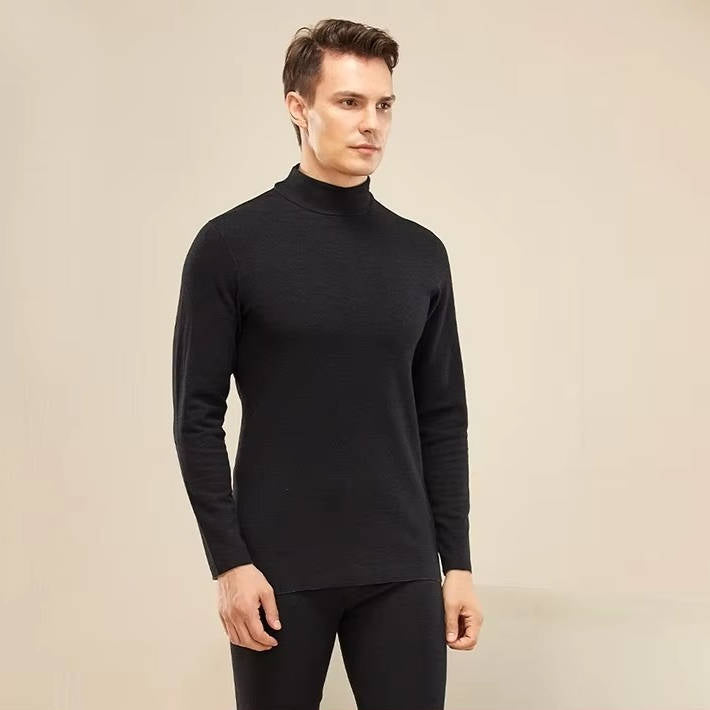 Mens Thermal Underwear Set with a High Neck and High Stretch Fabric in Black, Gray, Blue or Khaki