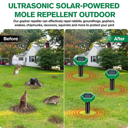 Solar Stake Repellers Pack of 4 with Sonic Pulses for Lawns Gardens and Flower Beds