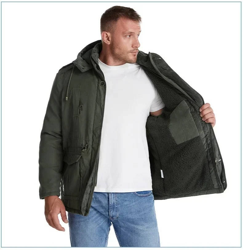 Mens Winter Parka with Sherpa Lining and Dual Closure System