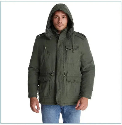 Mens Winter Parka with Sherpa Lining and Dual Closure System