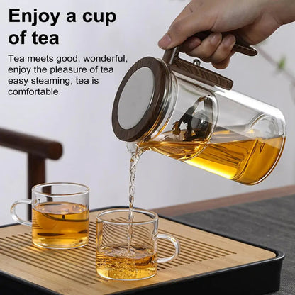 Glass Teapot with Water Separation System and Wooden Handle, Borosilicate