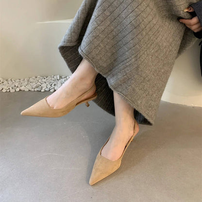 Womens Pointed Toe Slingback Kitten Heels with a Slip On Style and Rubber Sole in Four Colors