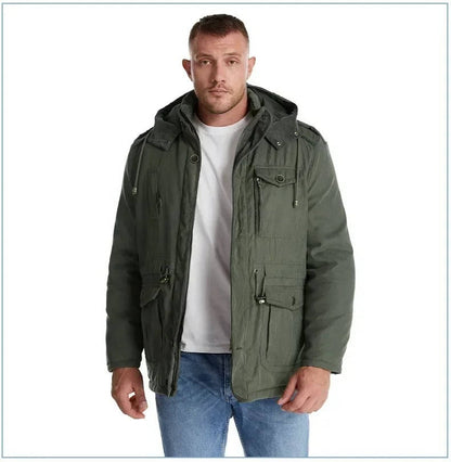 Mens Winter Parka with Sherpa Lining and Dual Closure System