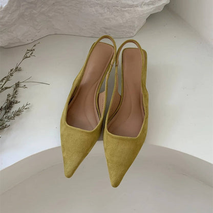 Womens Pointed Toe Slingback Kitten Heels with a Slip On Style and Rubber Sole in Four Colors
