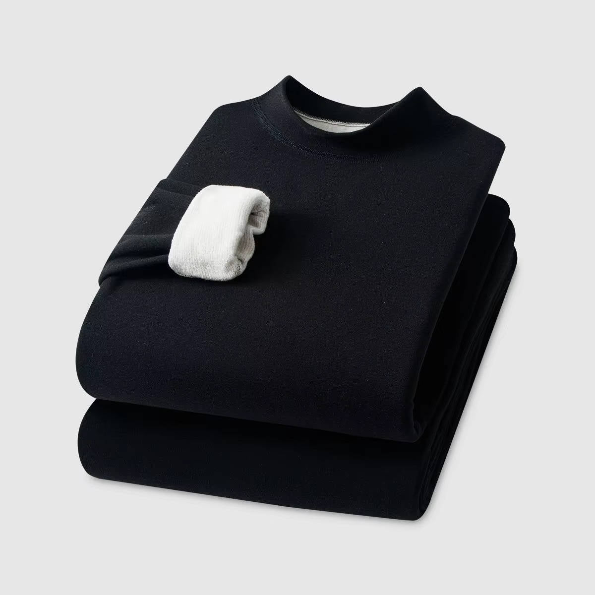 Mens Thermal Underwear Set with a High Neck and High Stretch Fabric in Black, Gray, Blue or Khaki