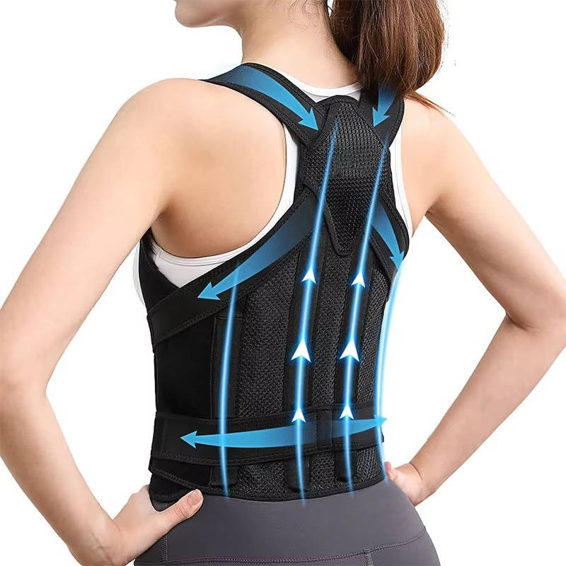 Back Support Brace with Five Flexible Rods and Breathable Mesh, Adjustable Fit