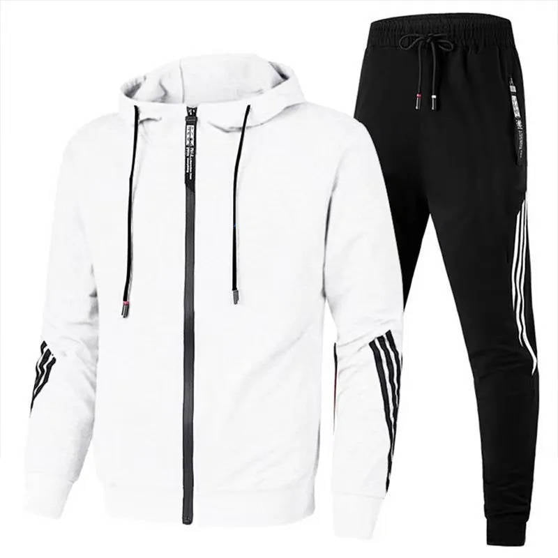 Mens Two Piece Tracksuit with a Full Zip Hoodie and Jogger Pants with Drawstring Waist in Six Colors