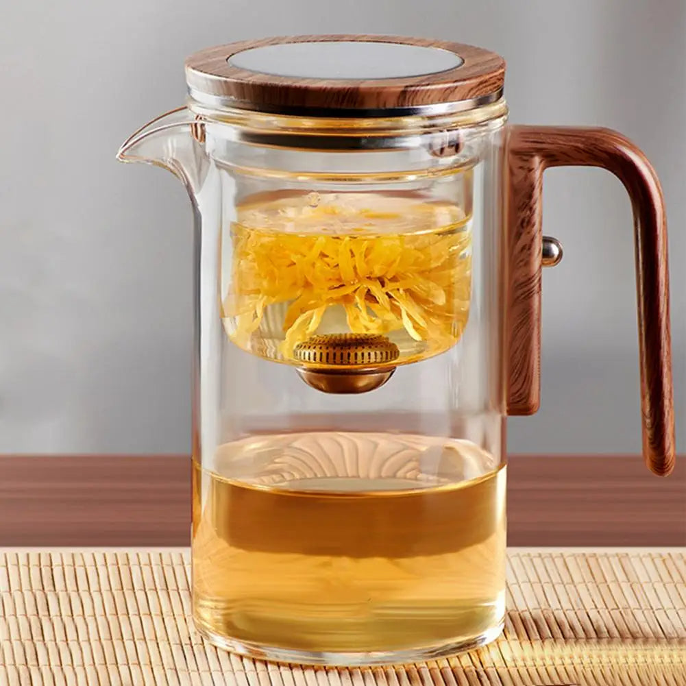 Glass Teapot with Water Separation System and Wooden Handle, Borosilicate