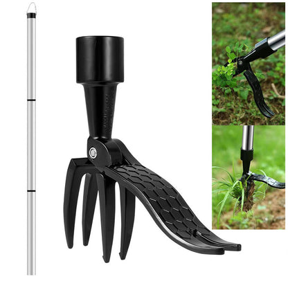 Stand Up Weed Puller with Four Stainless Steel Claws, Foot Pedal and Long Bamboo Handle