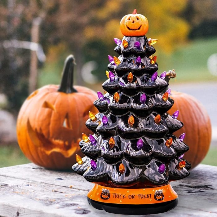 LED Ceramic Tree with Purple and Orange Beads for Holiday Decor