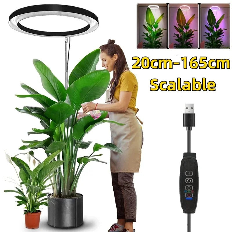 LED Ring Grow Light with Telescoping Rod and Adjustable Brightness, 9 Settings