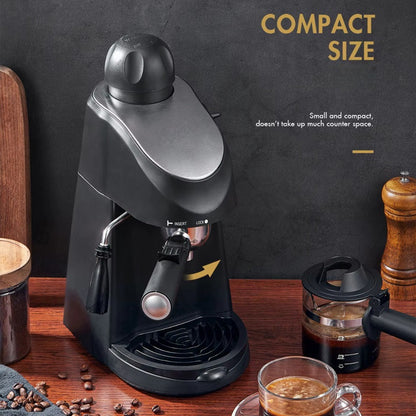 Compact Steam Espresso Machine with Built in Milk Frothing Wand for Cappuccinos and Lattes