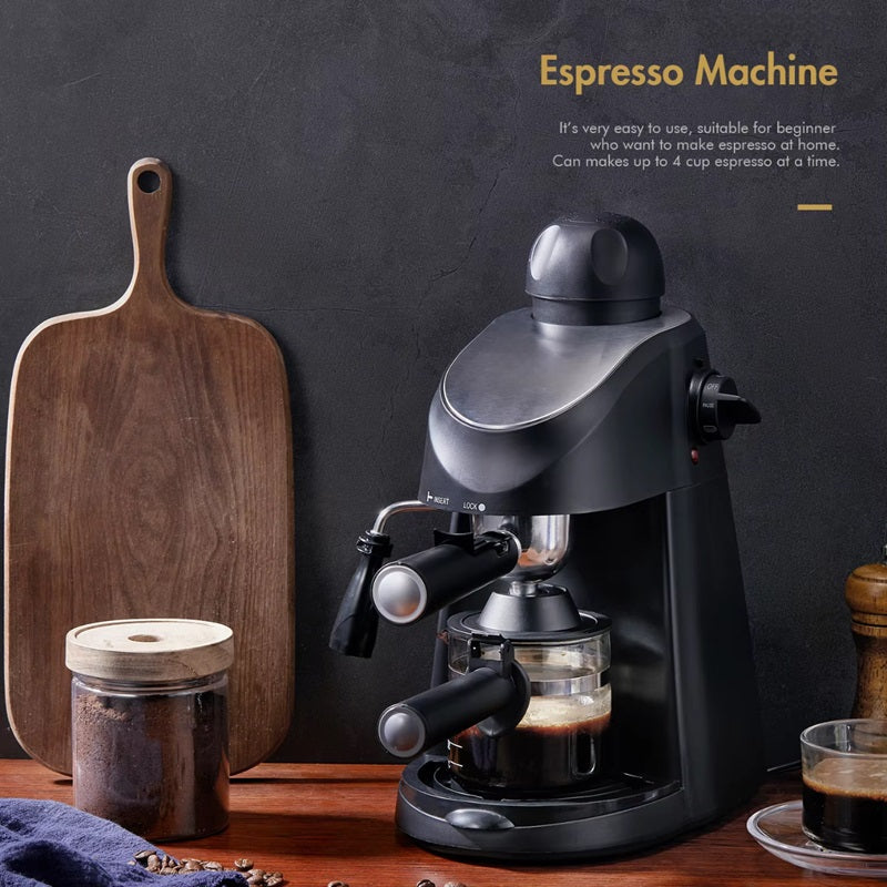 Compact Steam Espresso Machine with Built in Milk Frothing Wand for Cappuccinos and Lattes