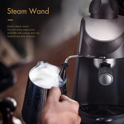 Compact Steam Espresso Machine with Built in Milk Frothing Wand for Cappuccinos and Lattes