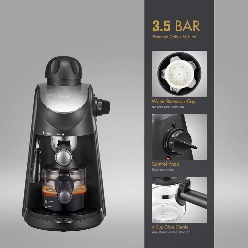 Compact Steam Espresso Machine with Built in Milk Frothing Wand for Cappuccinos and Lattes