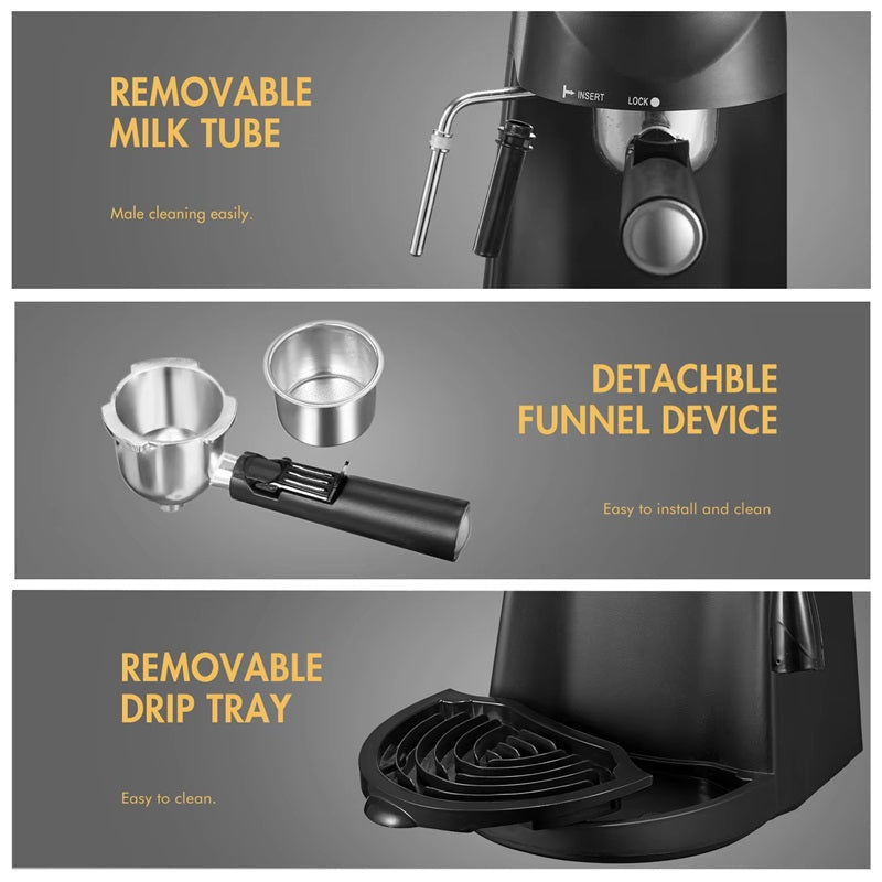 Compact Steam Espresso Machine with Built in Milk Frothing Wand for Cappuccinos and Lattes