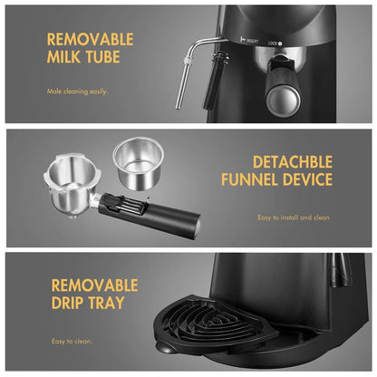Compact Steam Espresso Machine with Built in Milk Frothing Wand for Cappuccinos and Lattes