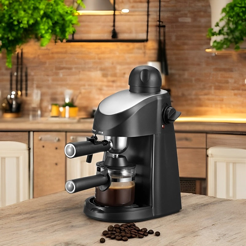 Compact Steam Espresso Machine with Built in Milk Frothing Wand for Cappuccinos and Lattes