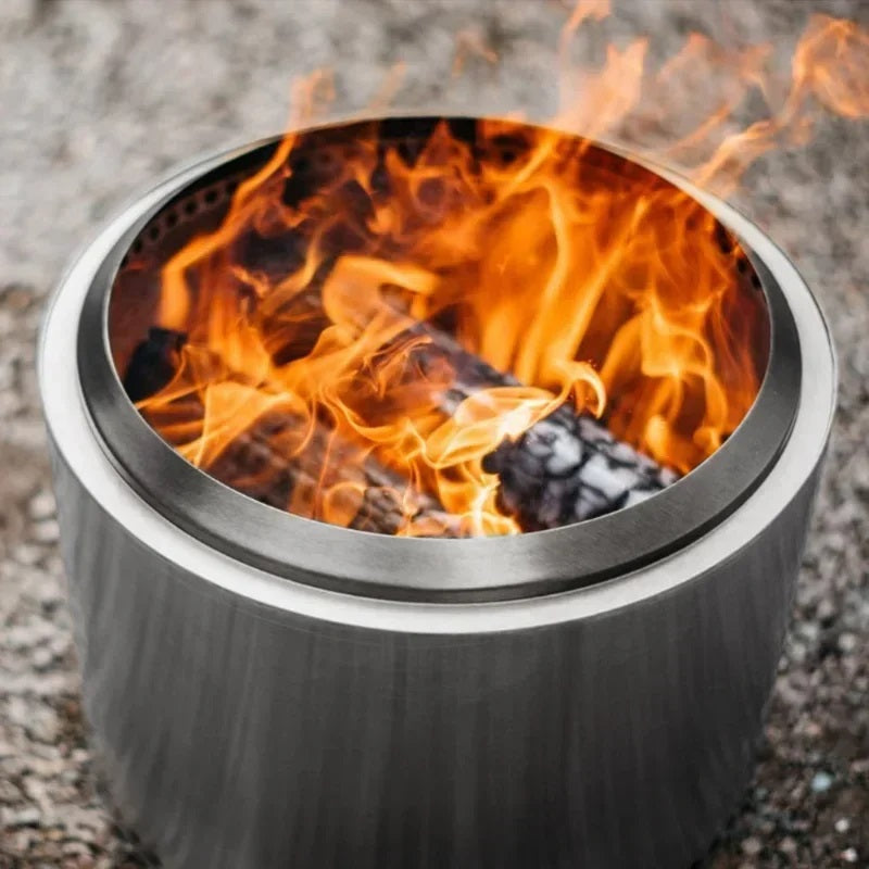 Stainless Steel Fire Pit with Circular Airflow and Removable Ash Pan, Portable Camping