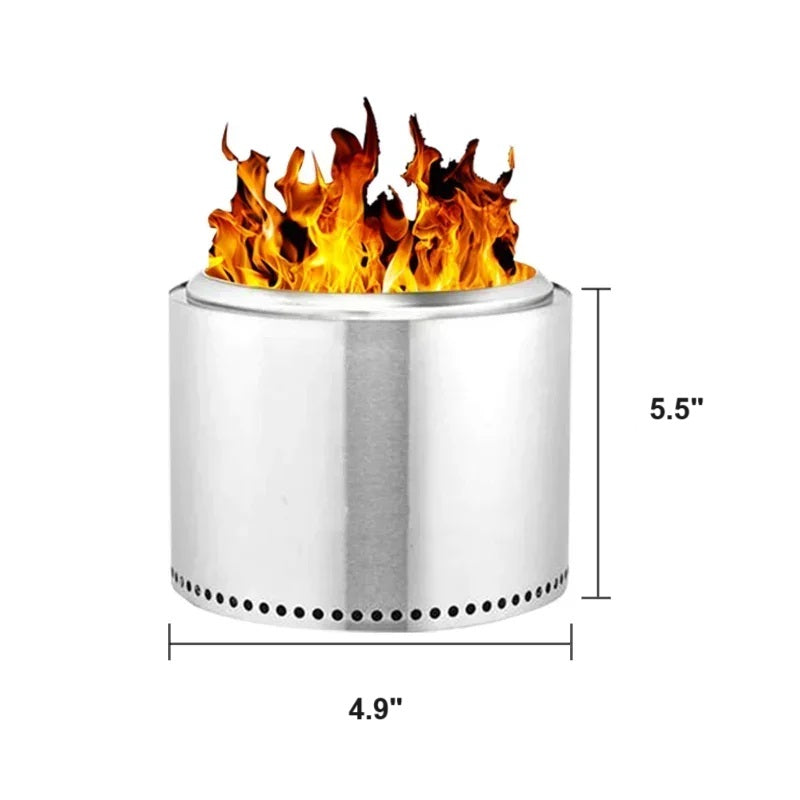 Stainless Steel Fire Pit with Circular Airflow and Removable Ash Pan, Portable Camping
