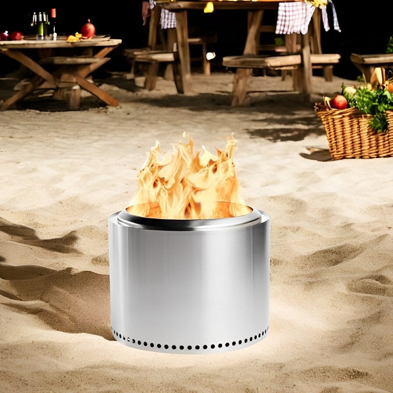 Stainless Steel Fire Pit with Circular Airflow and Removable Ash Pan, Portable Camping