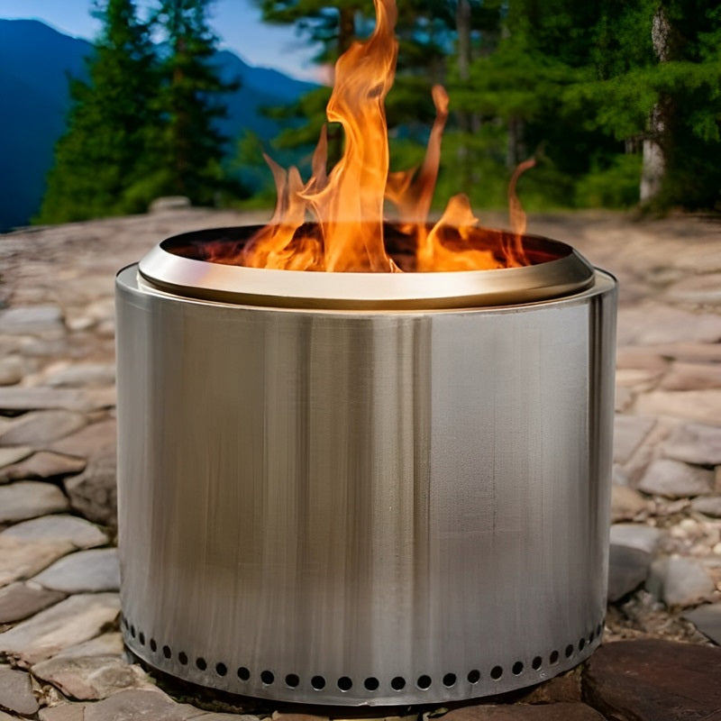 Stainless Steel Fire Pit with Circular Airflow and Removable Ash Pan, Portable Camping