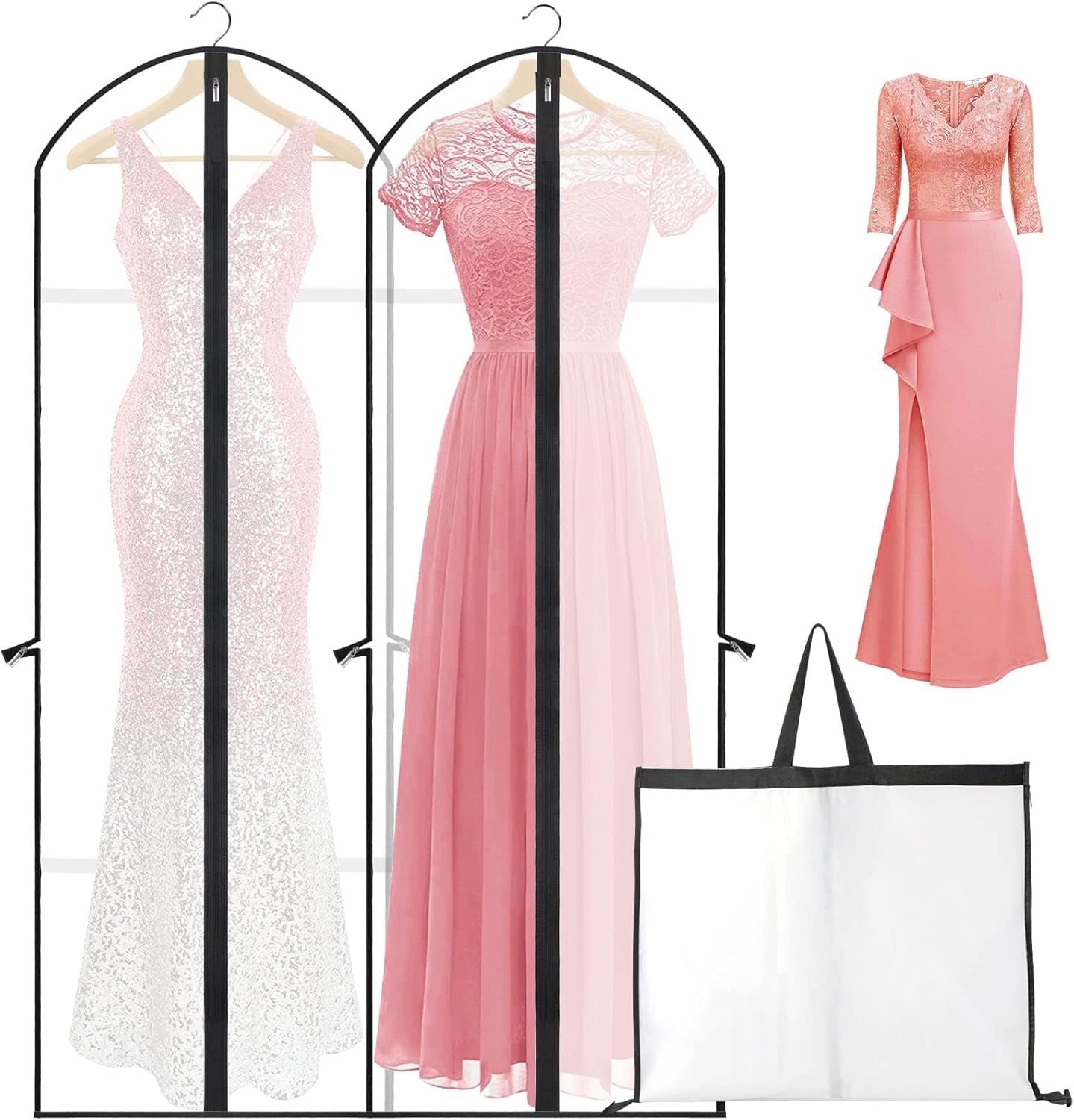 Garment Bag for Long Dresses with Stainless Steel Zipper and Dual Handles, 71 Inches