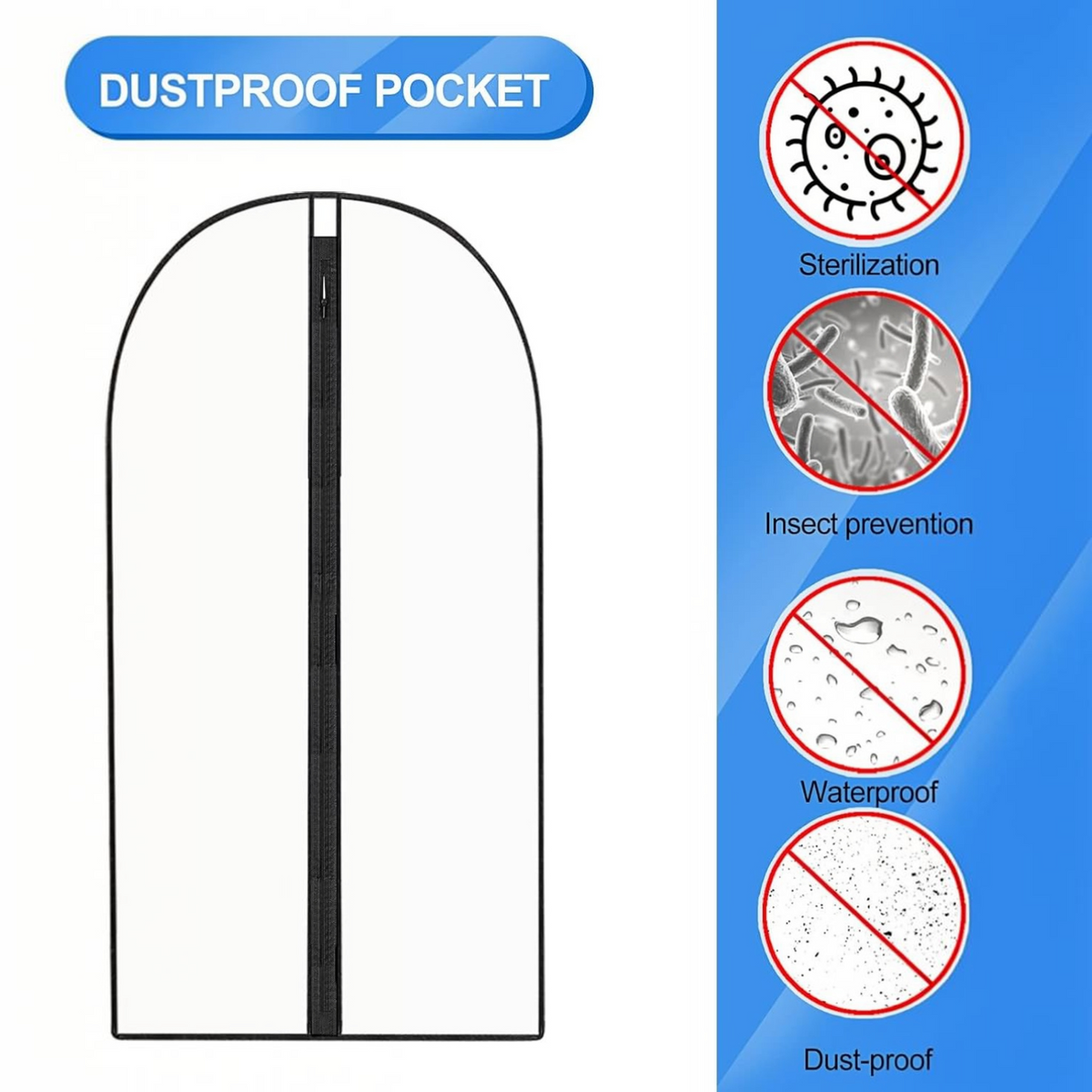 Garment Bag for Long Dresses with Stainless Steel Zipper and Dual Handles, 71 Inches