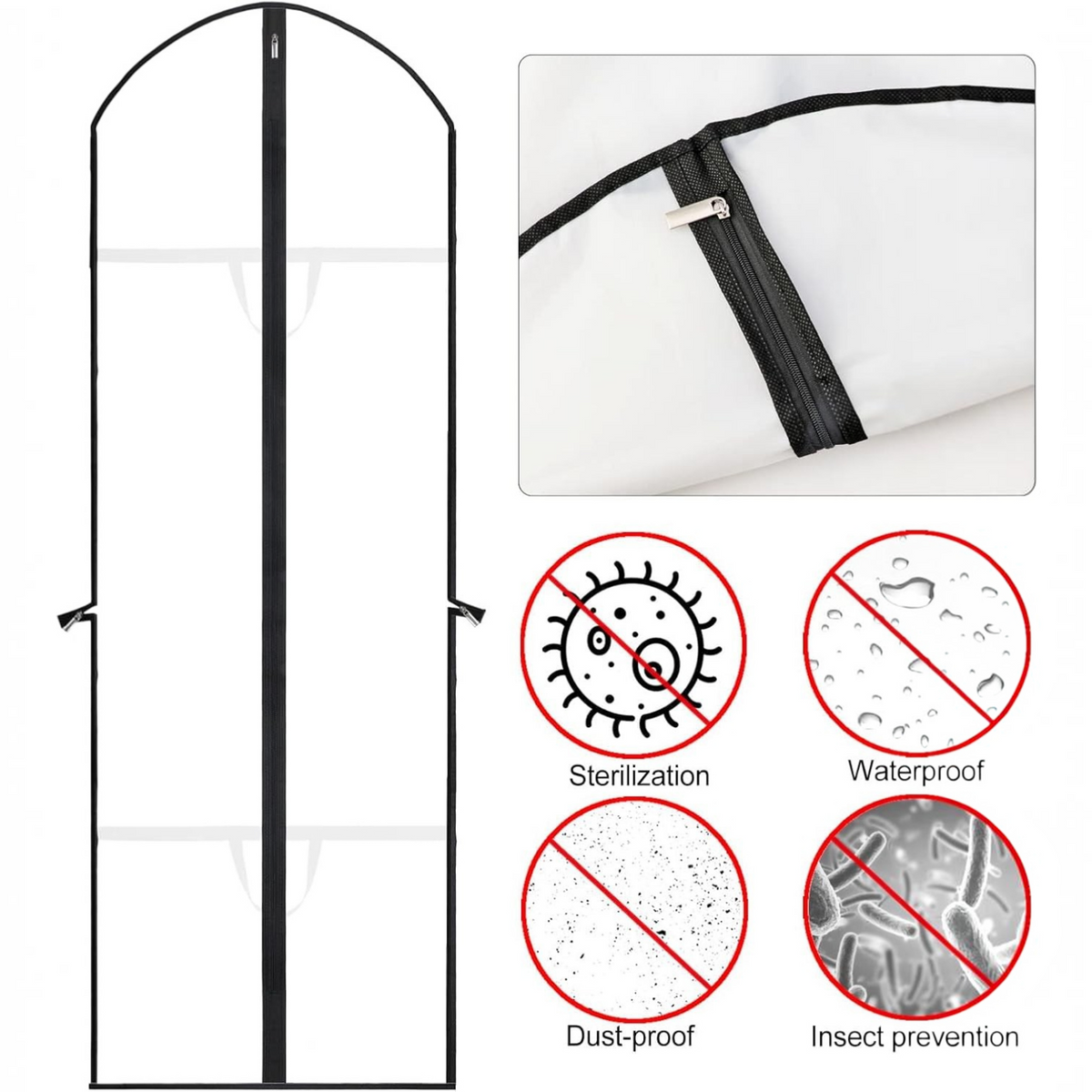 Garment Bag for Long Dresses with Stainless Steel Zipper and Dual Handles, 71 Inches