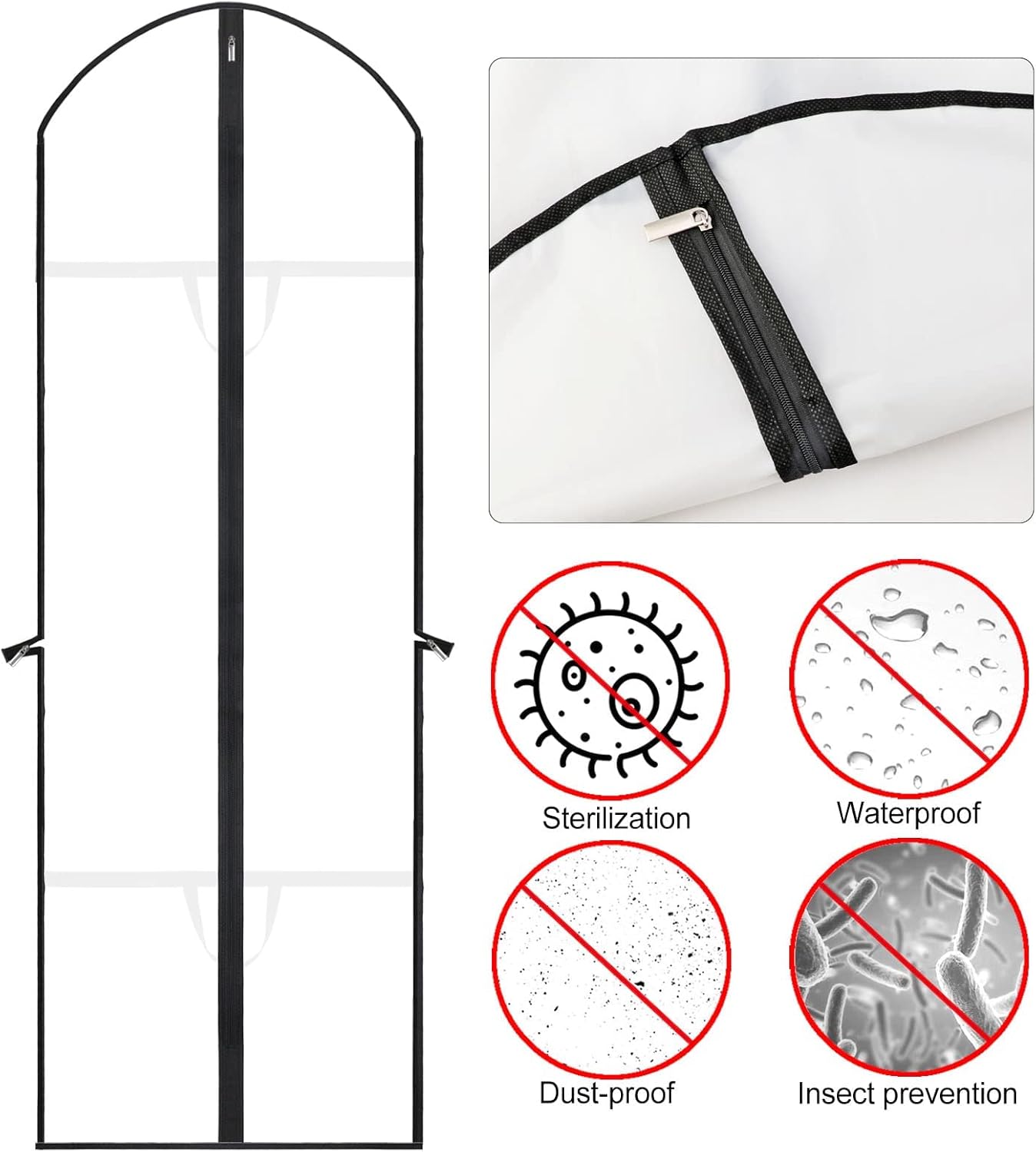 Garment Bag for Long Dresses with Stainless Steel Zipper and Dual Handles, 71 Inches