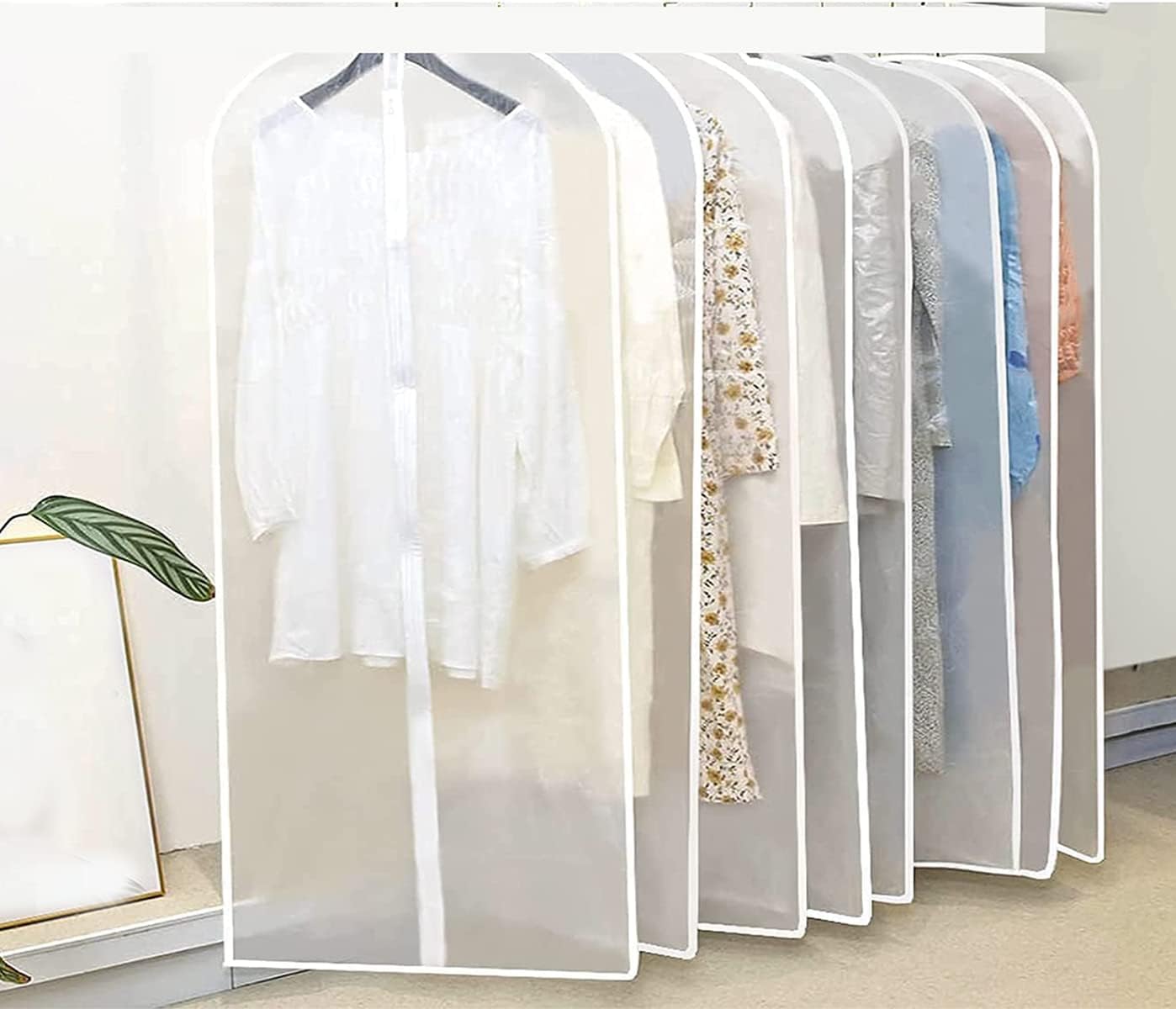Garment Storage Bags with Clear Vinyl Window and Side Zipper, Pack of 10